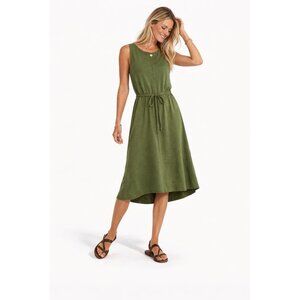 The Limited Olive Green Sleeveless Midi Dress W/ Drawstring Waist Medium